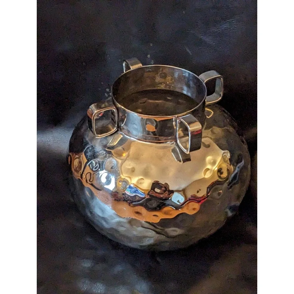 Mary Jurek Design Hand Hammered Vase Pitcher Stainless Steel 4 Handle 7 In Tall